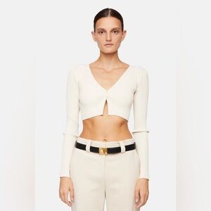 A.L.C. Hallie Rib Knit Cardigan Oatmeal White Viscose Cropped Sweater EUC Size S